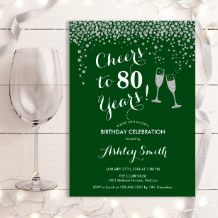 Cheers To 80 Years Birthday - Silver Green Invitation