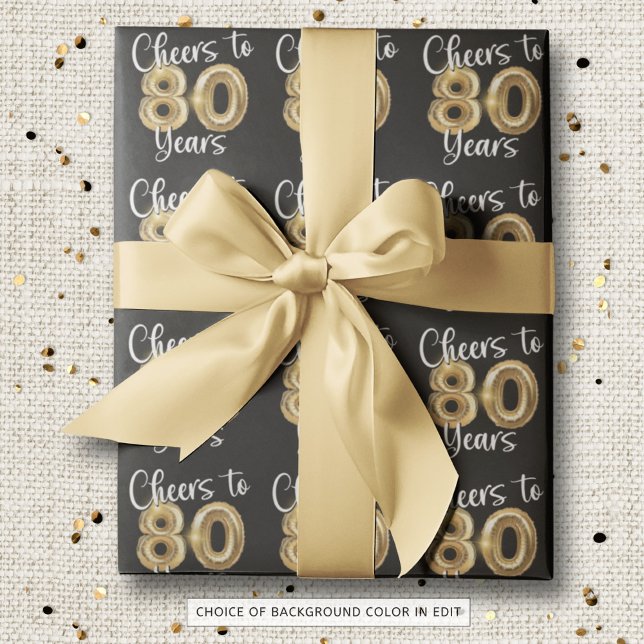 Cheers to 80 Years Black Gold Birthday Wrapping Paper (Creator Uploaded)