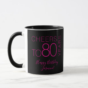 Cheers to 80 years Black Pink Elegant Birthday Mug