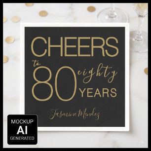 Cheers to 80 years Elegant Black Gold Birthday  Napkin