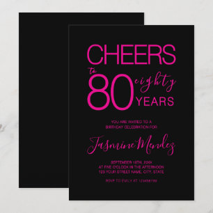Cheers to 80 years Elegant Black Pink Birthday Invitation