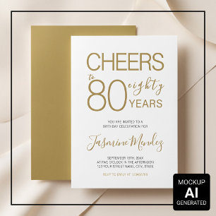 Cheers to 80 years Elegant Gold White Birthday  Invitation