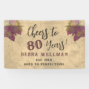 Cheers to 80 Years Elegant Vineyard Wine Birthday Banner