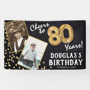 Cheers to 80 Years Gold Balloon 2 Photo Birthday Banner