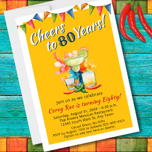 Cheers to 80 Years Modern 80th Birthday  Fiesta Invitation