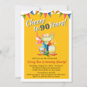 Cheers to 90 Years Modern 90th Birthday  Fiesta Invitation