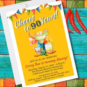 Cheers to 90 Years Modern 90th Birthday  Fiesta Invitation