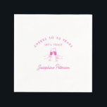 Cheers to 90 Years Pink 90th Birthday Custom Napkin<br><div class="desc">Festive pink doodle design features two hands toasting with wine glasses. All of the text is editable.</div>