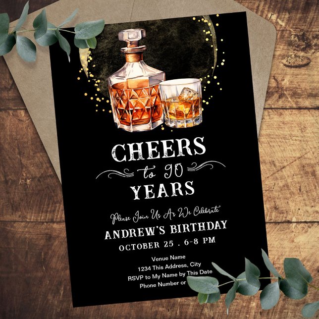 Cheers to 90 Years Whiskey Adult Birthday Invitation (Creator Uploaded)