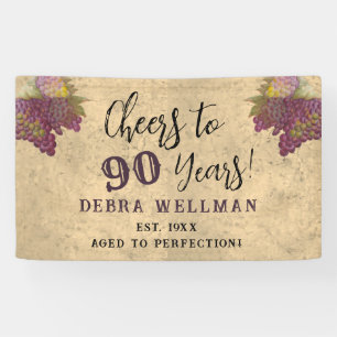 Cheers to 90 Years Wine Country Elegant Birthday Banner