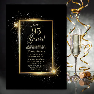Cheers to 95 Years Black Gold Birthday Party Invitation