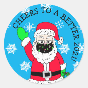 Cheers to a better 2021 Facemasked Santa Classic Round Sticker