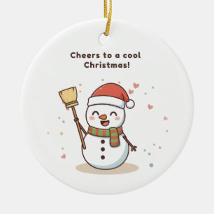 Cheers to a Cool Christmas Snowman Card Ceramic Tree Decoration