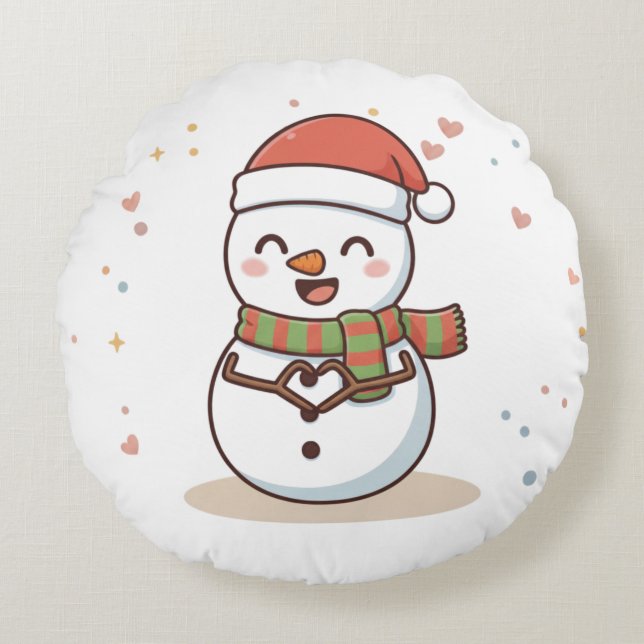 Cheers to a Cool Christmas Snowman Card Round Cushion (Front)