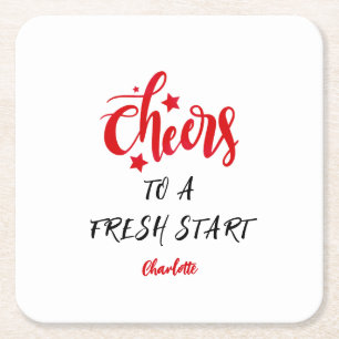 Cheers to a Fresh Start New Year Gift Personalised Square Paper Coaster