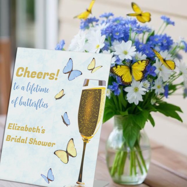 Cheers To A Lifetime Of Butterflies Bridal Shower Pedestal Sign (Creator Uploaded)