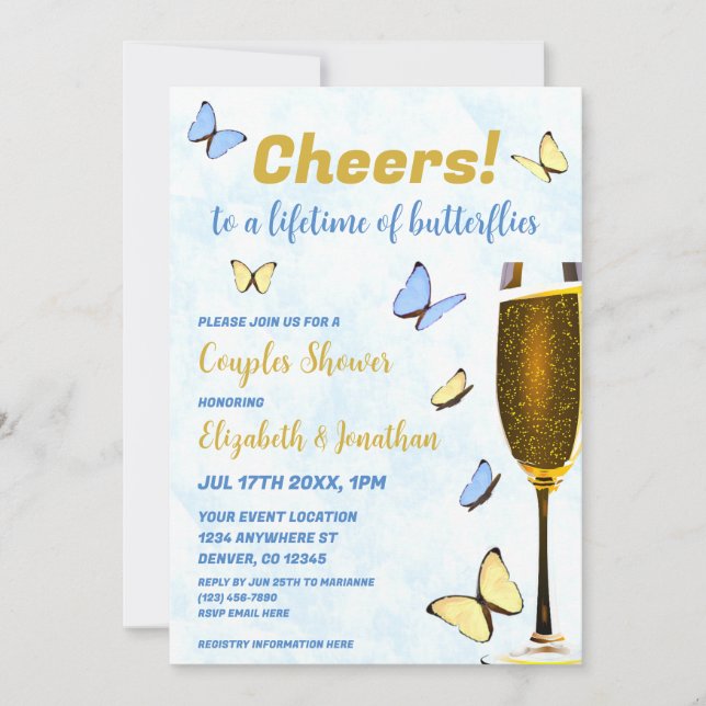 Cheers To A Lifetime Of Butterflies Couples Shower Invitation (Front)