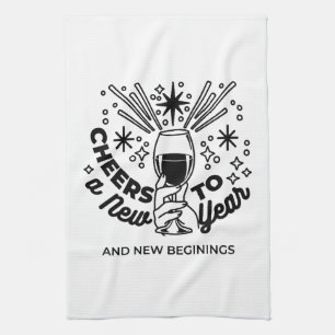 Cheers to a New Year Celebration Design Tea Towel