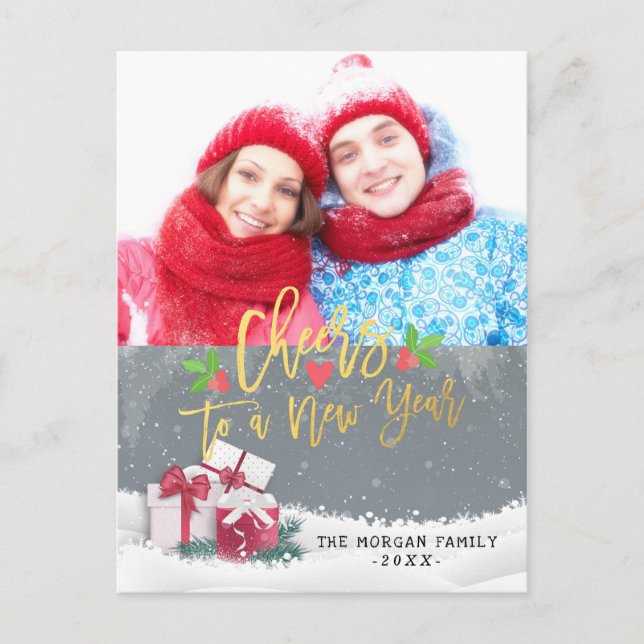 Cheers to a New Year Christmas Holiday Photo Cards (Front)