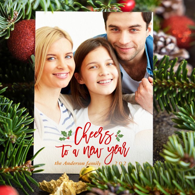 Cheers to A New Year Holiday Blessing Family Photo Card (Creator Uploaded)