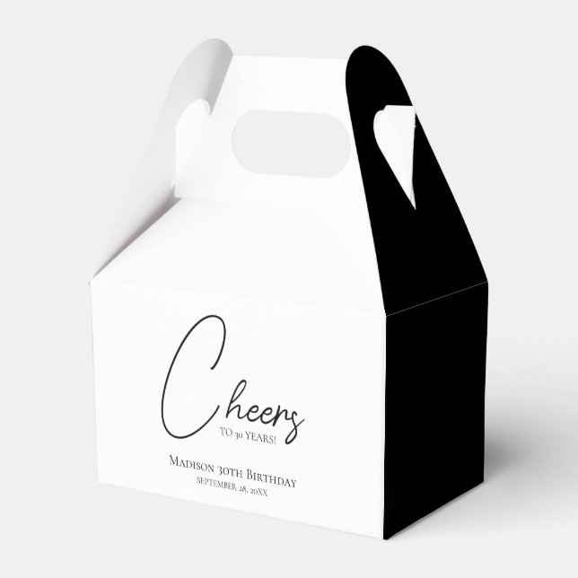 Cheers To Any Age 30th Black & White Birthday Favour Box (Front Side)