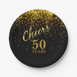 Cheers to any age birthday gold black bokeh bling paper plate