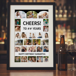 Cheers To Any Age Birthday Milestone Photo Collage Poster