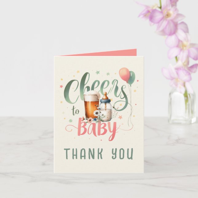 Cheers to Baby Sage Peach Gingham THANK YOU CARDS (Orchid)