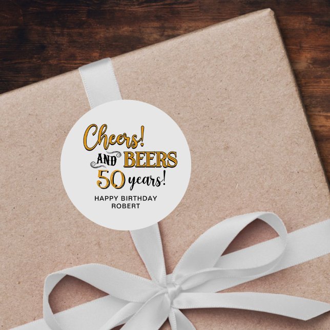 Cheers to Beers 50th Birthday Classic Round Sticker (Creator Uploaded)