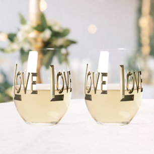 Cheers To Big Love Wedding Glasses, Stemless Wine Glass