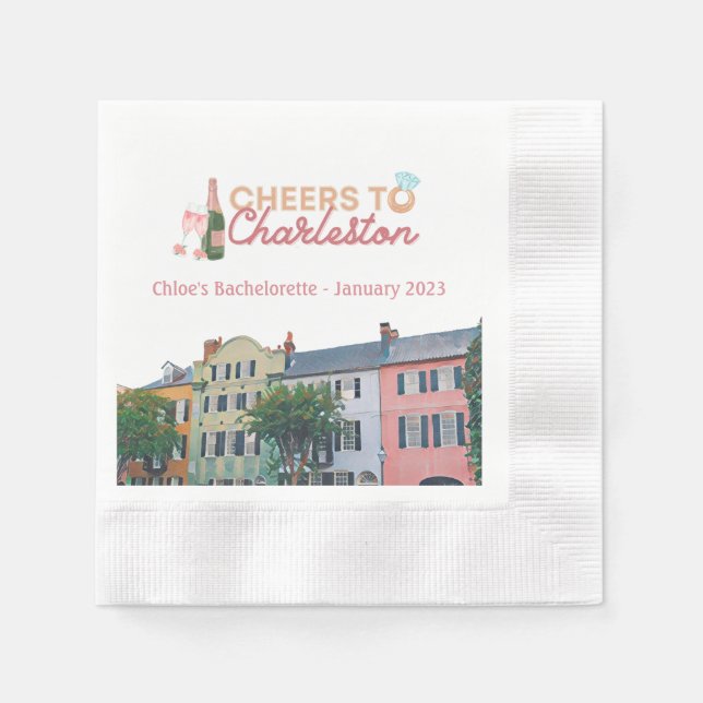 "Cheers to Charleston" Bach Party Napkins (Front)