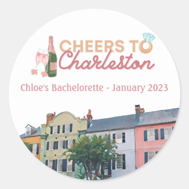 "Cheers to Charleston" Bach Party Stickers (Front)