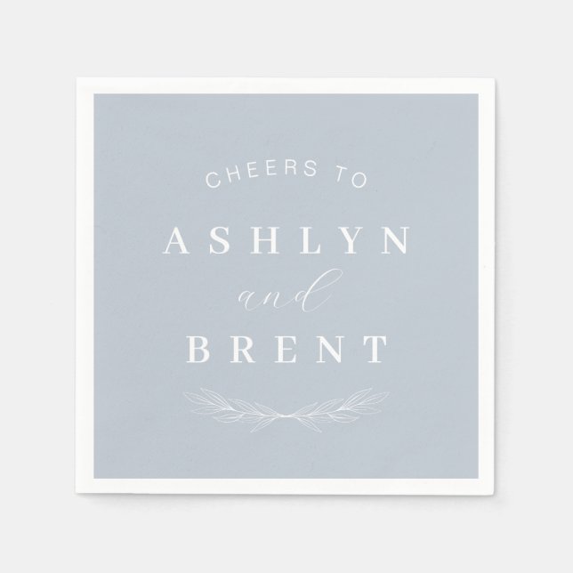 Cheers To Dusty Blue Wedding Cocktail Napkins (Front)