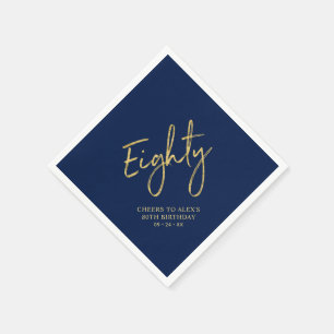 Cheers to Eighty Gold & Navy 80th Birthday Party Napkin