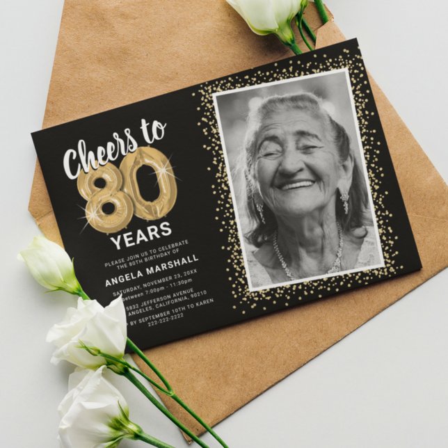 Cheers to Eighty Years 80th Birthday Photo Invitation (Creator Uploaded)