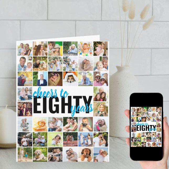 Cheers to Eighty Years Photo Collage 80th Birthday Card (Creator Uploaded)