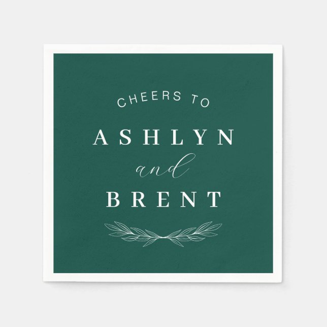 Cheers To Emerald Green Wedding Cocktail Napkins (Front)