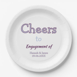 cheers to engagement of name purple pastel maron paper plate