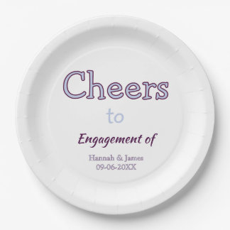 cheers to engagement of name purple pastel maron paper plate