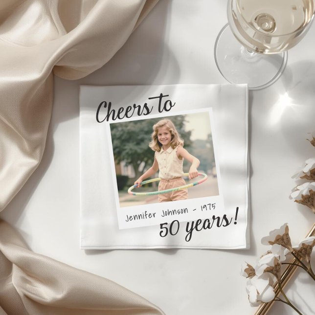 Cheers to Fifty Years 50 Retro Photo Birthday  Napkin (Creator Uploaded)