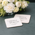 Cheers to Forever Wedding Square Paper Coaster<br><div class="desc">Add a stylish detail to your reception with these wedding coasters designed for a refined celebration. Perfect as wedding coasters favors, these wedding coasters personalized pieces also work beautifully as personalized coasters for wedding drink stations. The classic design fits a black and white wedding, victorian wedding, italian wedding, or old...</div>