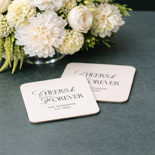 Cheers to Forever Wedding Square Paper Coaster