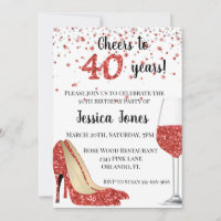 Cheers to Forty 40 years Red Glitter Wine Heels