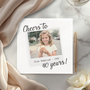 Cheers to Forty Years 40 Retro Photo Birthday  Napkin