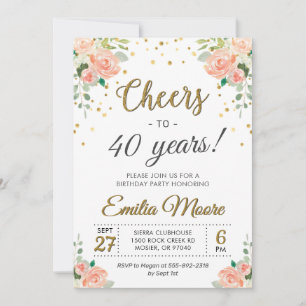 Cheers to Forty Years Ladies 40th Birthday Party Invitation