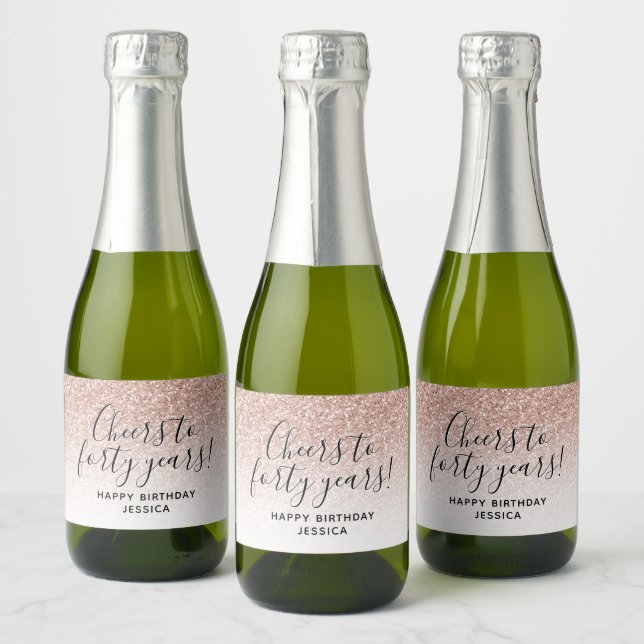 Cheers to Forty Years Pink Glitter 40th Birthday C Sparkling Wine Label (Bottles)