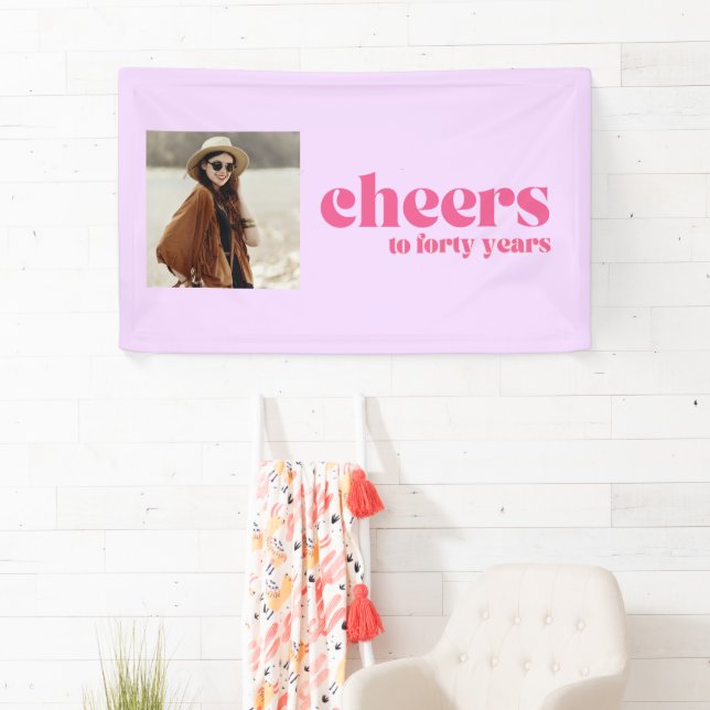 "Cheers to forty years" Retro Purple 40th birthday Banner (Insitu)