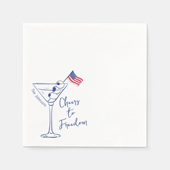 Cheers to Freedom 4th of July Martini Glass  Napkin (Front)