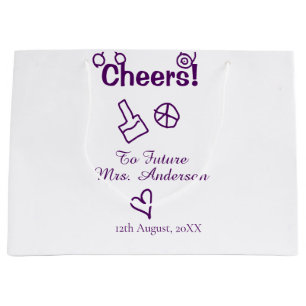 Cheers to future Mrs add bride name purple doodle Large Gift Bag