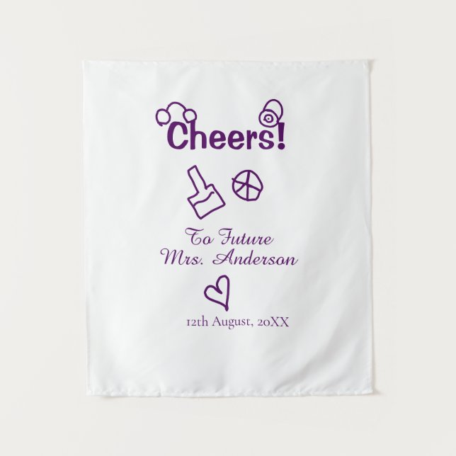 Cheers to future Mrs add bride name purple doodle Tapestry (Front)
